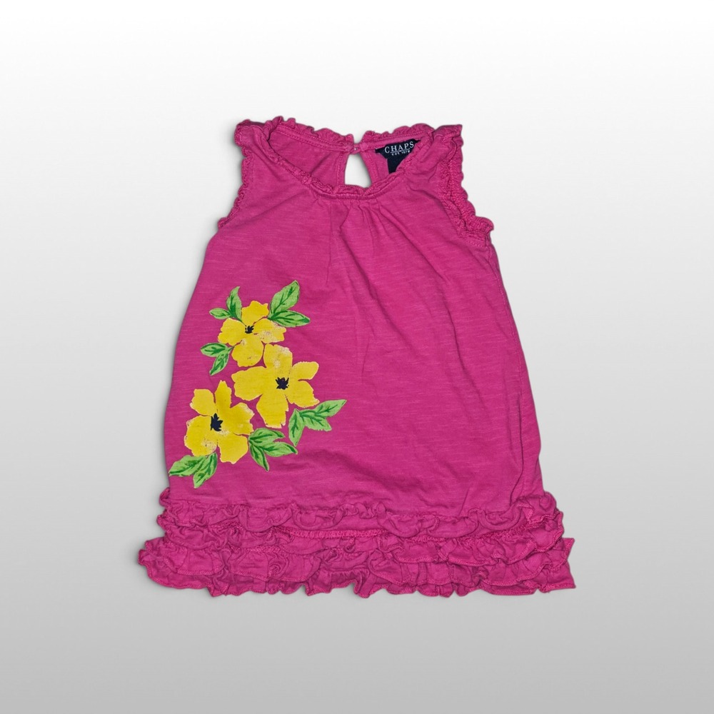 Baby Girls Chaps Sleeveless Top Floral Ruffle Hem Casual Pink 18M Shirt